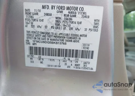 2011 Ford Escape Xlt from USA, damaged, VIN 1FMCU9DG5BKB13765